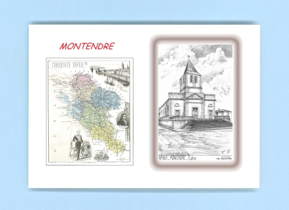 Cartes Postales impression Noir avec dpartement sur la ville de MONTENDRE Titre : eglise