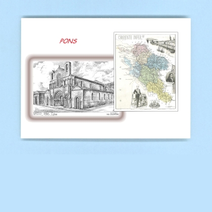 Cartes Postales impression Noir avec dpartement sur la ville de PONS Titre : eglise