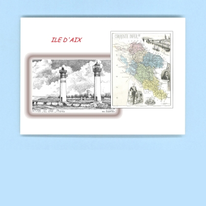 Cartes Postales impression Noir avec dpartement sur la ville de ILE D AIX Titre : phares