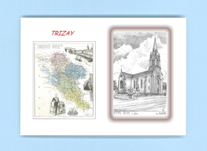 Cartes Postales impression Noir avec dpartement sur la ville de TRIZAY Titre : eglise