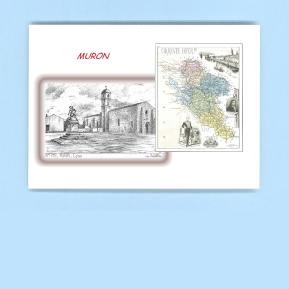 Cartes Postales impression Noir avec dpartement sur la ville de MURON Titre : eglise