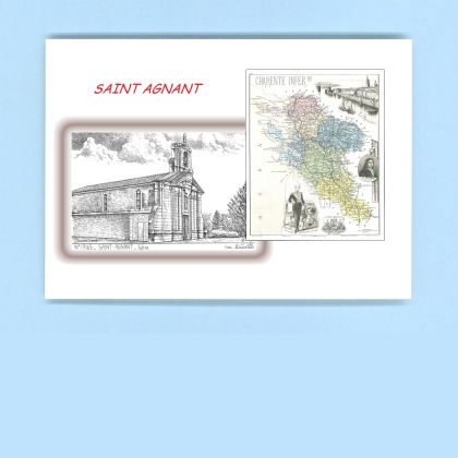 Cartes Postales impression Noir avec dpartement sur la ville de ST AGNANT Titre : eglise