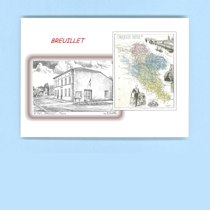 Cartes Postales impression Noir avec dpartement sur la ville de BREUILLET Titre : mairie