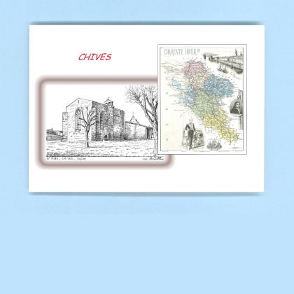 Cartes Postales impression Noir avec dpartement sur la ville de CHIVES Titre : eglise