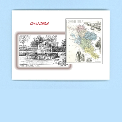 Cartes Postales impression Noir avec dpartement sur la ville de CHANIERS Titre : fontaine