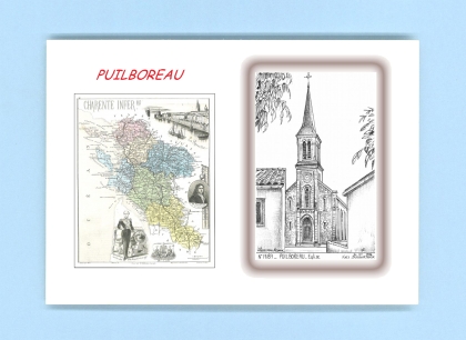 Cartes Postales impression Noir avec dpartement sur la ville de PUILBOREAU Titre : eglise