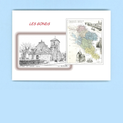 Cartes Postales impression Noir avec dpartement sur la ville de LES GONDS Titre : eglise