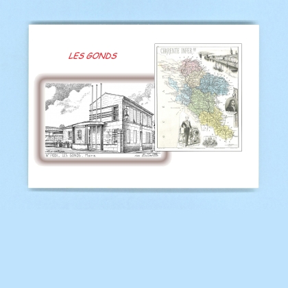 Cartes Postales impression Noir avec dpartement sur la ville de LES GONDS Titre : mairie