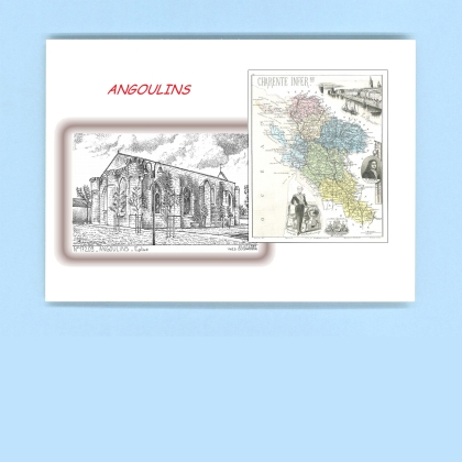 Cartes Postales impression Noir avec dpartement sur la ville de ANGOULINS Titre : eglise