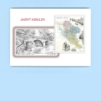 Cartes Postales impression Noir avec dpartement sur la ville de ST AIGULIN Titre : pont