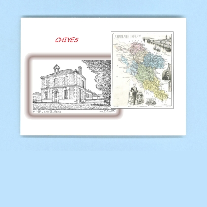 Cartes Postales impression Noir avec dpartement sur la ville de CHIVES Titre : mairie
