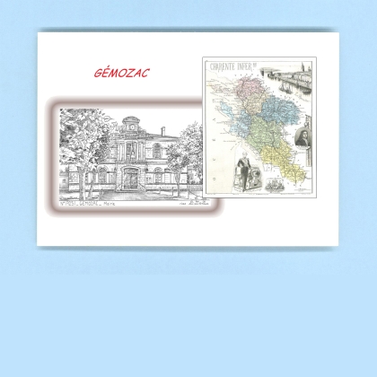 Cartes Postales impression Noir avec dpartement sur la ville de GEMOZAC Titre : mairie