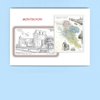 Cartes Postales impression Noir avec dpartement sur la ville de MONTGUYON Titre : eglise