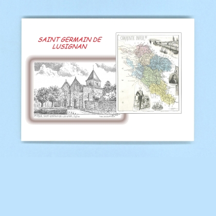 Cartes Postales impression Noir avec dpartement sur la ville de ST GERMAIN DE LUSIGNAN Titre : eglise