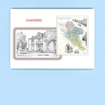 Cartes Postales impression Noir avec dpartement sur la ville de CHANIERS Titre : mairie