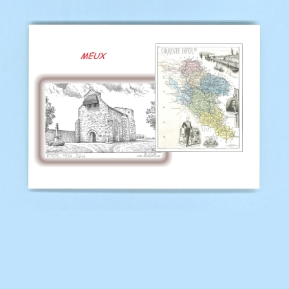 Cartes Postales impression Noir avec dpartement sur la ville de MEUX Titre : eglise