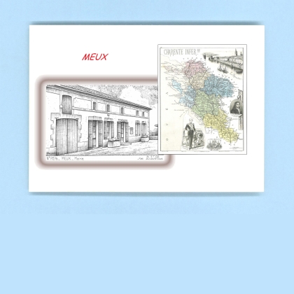 Cartes Postales impression Noir avec dpartement sur la ville de MEUX Titre : mairie