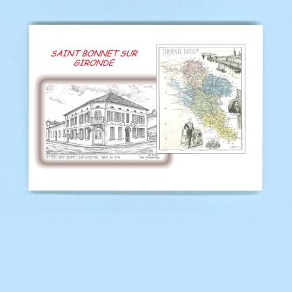 Cartes Postales impression Noir avec dpartement sur la ville de ST BONNET SUR GIRONDE Titre : hotel de ville