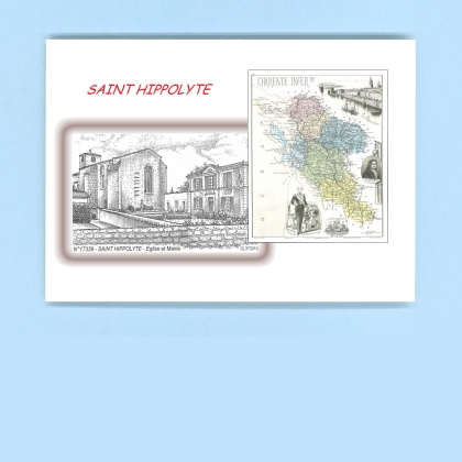 Cartes Postales impression Noir avec dpartement sur la ville de ST HIPPOLYTE Titre : eglise et mairie