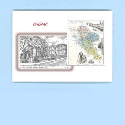 Cartes Postales impression Noir avec dpartement sur la ville de CHERAC Titre : eglise et salle des fetes