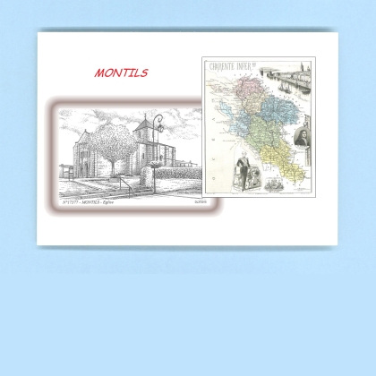 Cartes Postales impression Noir avec dpartement sur la ville de MONTILS Titre : eglise