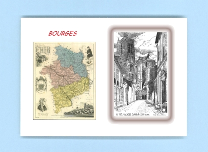 Cartes Postales impression Noir avec dpartement sur la ville de BOURGES Titre : cathedrale st etienne