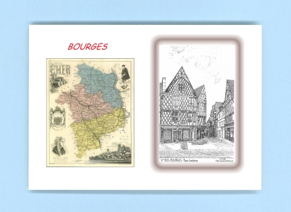 Cartes Postales impression Noir avec dpartement sur la ville de BOURGES Titre : place gordaine