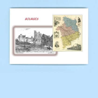 Cartes Postales impression Noir avec dpartement sur la ville de BOURGES Titre : vue