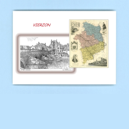 Cartes Postales impression Noir avec dpartement sur la ville de VIERZON Titre : vue