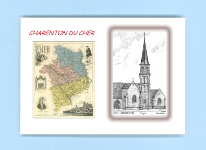 Cartes Postales impression Noir avec dpartement sur la ville de CHARENTON DU CHER Titre : eglise