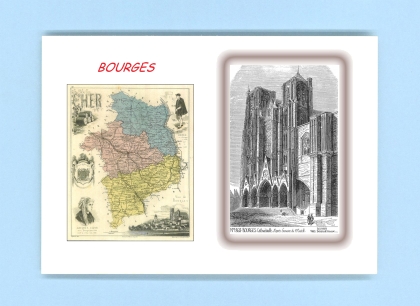 Cartes Postales impression Noir avec dpartement sur la ville de BOURGES Titre : cathedrale