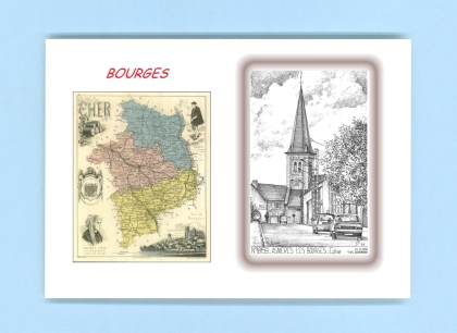 Cartes Postales impression Noir avec dpartement sur la ville de BOURGES Titre : eglise d asnieres