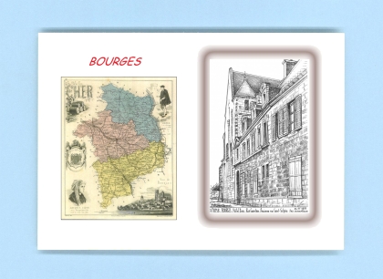 Cartes Postales impression Noir avec dpartement sur la ville de BOURGES Titre : hotel dieu rue gambon ancienne