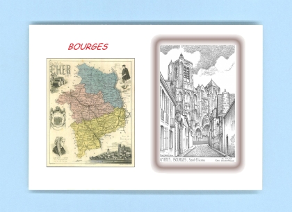 Cartes Postales impression Noir avec dpartement sur la ville de BOURGES Titre : st etienne