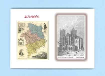 Cartes Postales impression Noir avec dpartement sur la ville de BOURGES Titre : la cathedrale