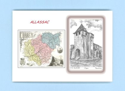Cartes Postales impression Noir avec dpartement sur la ville de ALLASSAC Titre : eglise