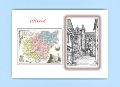 Cartes Postales impression Noir avec dpartement sur la ville de UZERCHE Titre : porte
