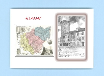 Cartes Postales impression Noir avec dpartement sur la ville de ALLASSAC Titre : tour
