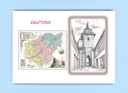 Cartes Postales impression Noir avec dpartement sur la ville de EGLETONS Titre : clocher