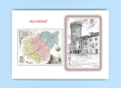 Cartes Postales impression Noir avec dpartement sur la ville de ALLASSAC Titre : la tour