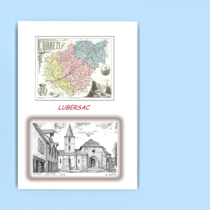 Cartes Postales impression Noir avec dpartement sur la ville de LUBERSAC Titre : eglise