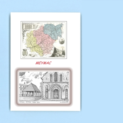Cartes Postales impression Noir avec dpartement sur la ville de MEYMAC Titre : halle et eglise