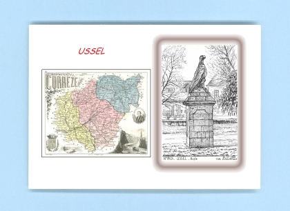Cartes Postales impression Noir avec dpartement sur la ville de USSEL Titre : aigle