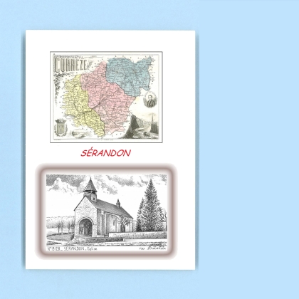 Cartes Postales impression Noir avec dpartement sur la ville de SERANDON Titre : eglise