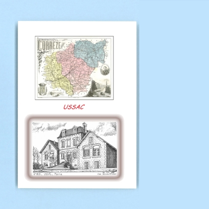 Cartes Postales impression Noir avec dpartement sur la ville de USSAC Titre : mairie