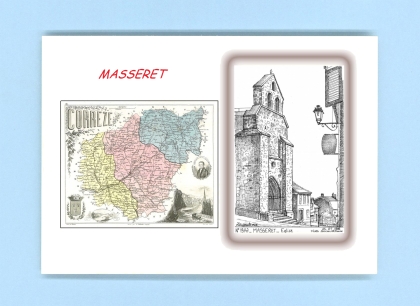 Cartes Postales impression Noir avec dpartement sur la ville de MASSERET Titre : eglise