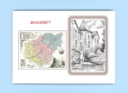 Cartes Postales impression Noir avec dpartement sur la ville de MASSERET Titre : mairie