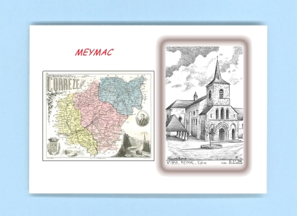 Cartes Postales impression Noir avec dpartement sur la ville de MEYMAC Titre : eglise
