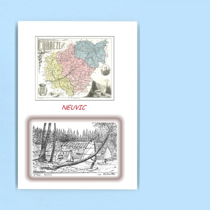 Cartes Postales impression Noir avec dpartement sur la ville de NEUVIC Titre : vue