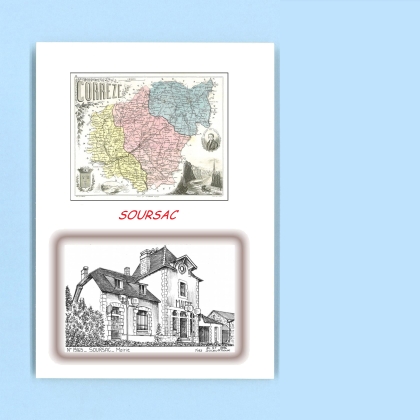 Cartes Postales impression Noir avec dpartement sur la ville de SOURSAC Titre : mairie